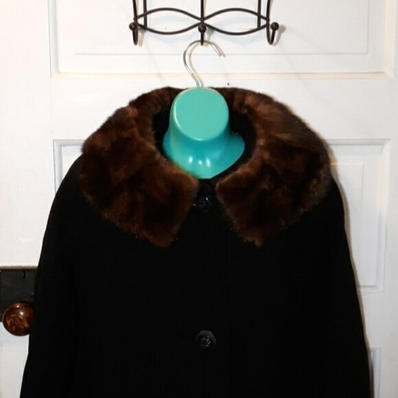 vintage  1960's Faux Fur & Mink Collar Swing Coat - Picture 2 of 5